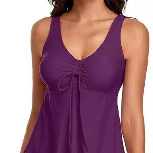 Modest Tankini Swimsuits Women Two Piece Bathing Purple Tank Top Black Short XXL